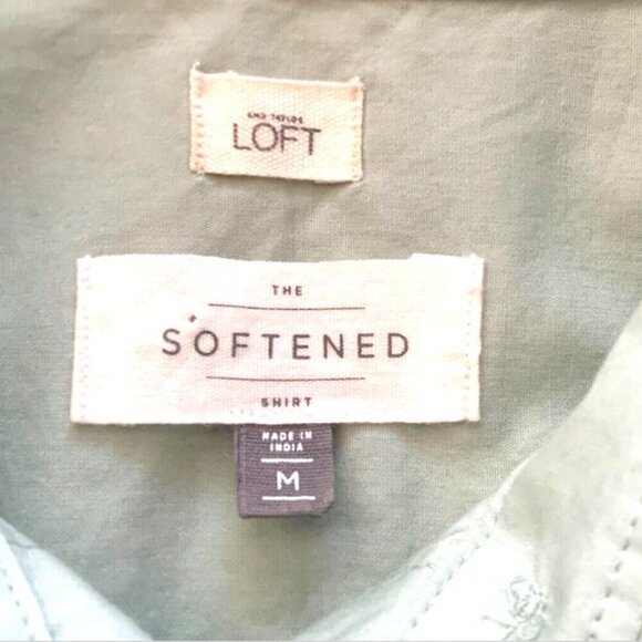 Ann Taylor Loft The Softened Shirt Sz M Cotton Button Front Pockets Green #58K - Picture 7 of 8